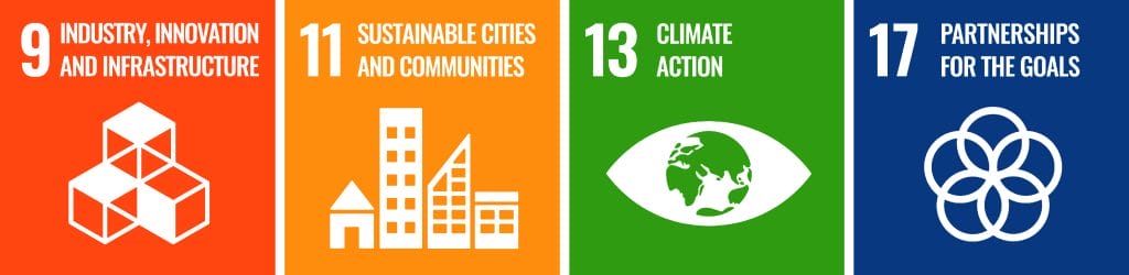 UN sustainable development goals 9. industry, innovation and infrastructure, 11. sustainable cities and communities, 13. climate action, 17. partnerships for the goals