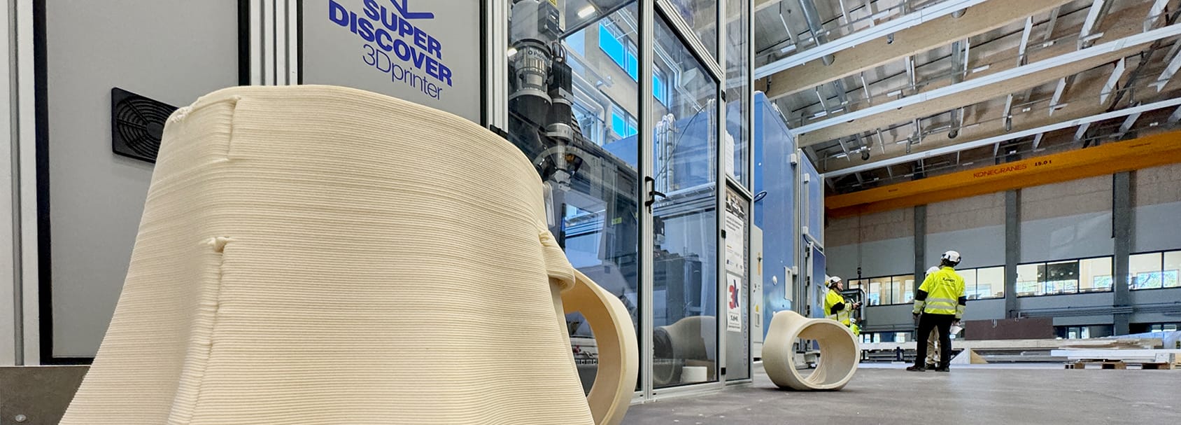 Suuren mittakaavan 3D-tulostusympäristö Teollisen puurakentamisen laboratoriossa Savonlinnassa