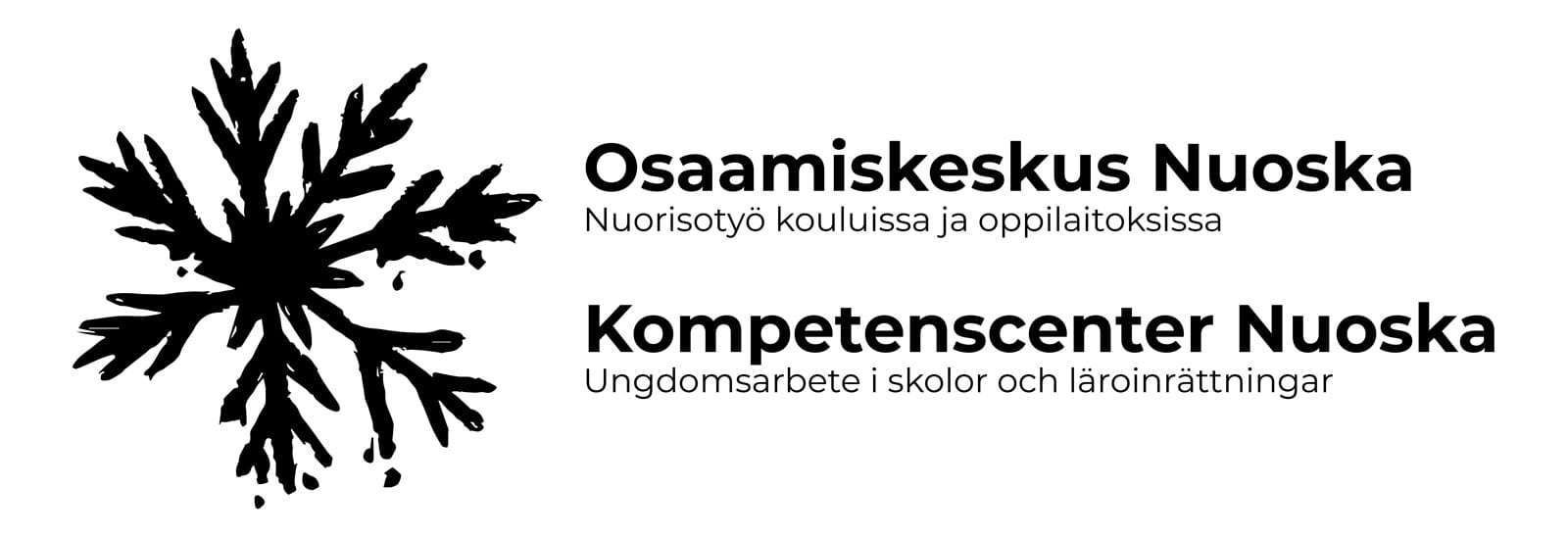 Nuoskan logo. Osaamiskeskus Nuoska - Nuorisotyö kouluissa ja oppilaitoksissa. Kompetenscenter Nuoska - ungdomsarbete i skolor och läroinrättningar.