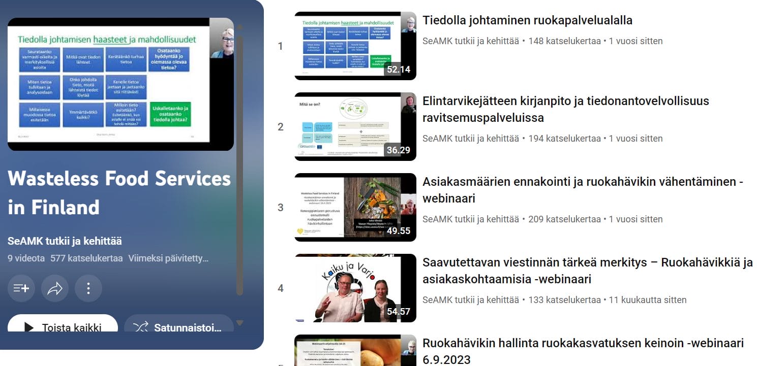 Youtubevalikko hankkeen webinaaritallenteista.