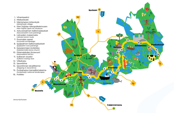 Karttakuva kulttuuritien reitistä.