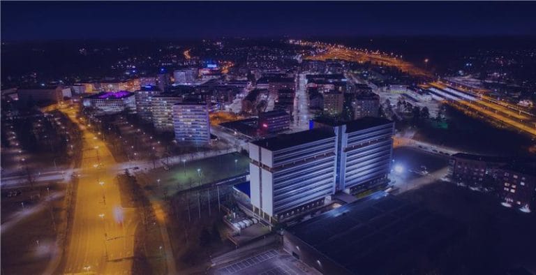 Kouvola from air by night.